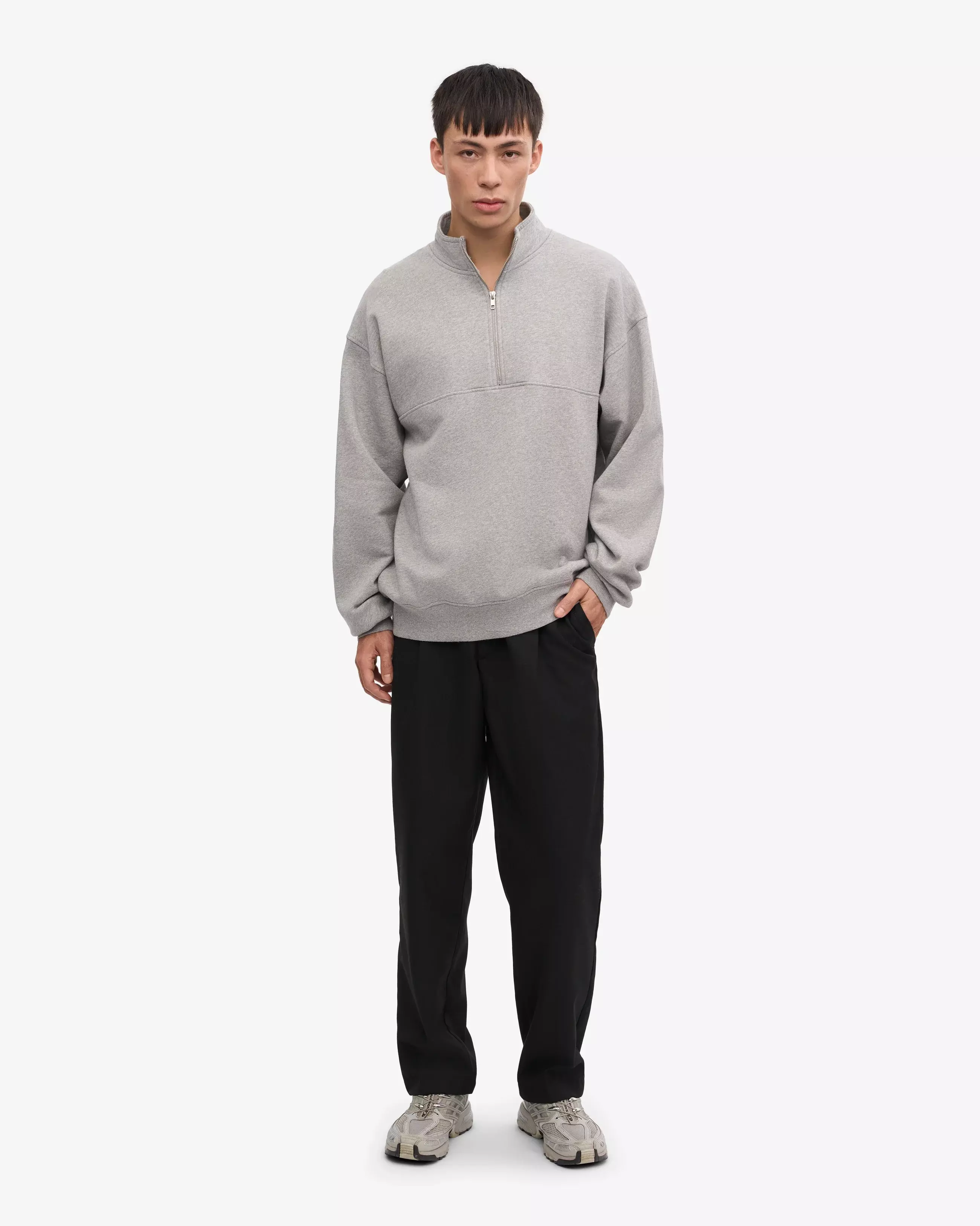 Colorful Standard Heather Grey Organic Quarter Zip Pullover Herren grau